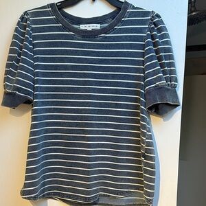 Jane and Delancey Navy and White Striped Puff Sleeve Top